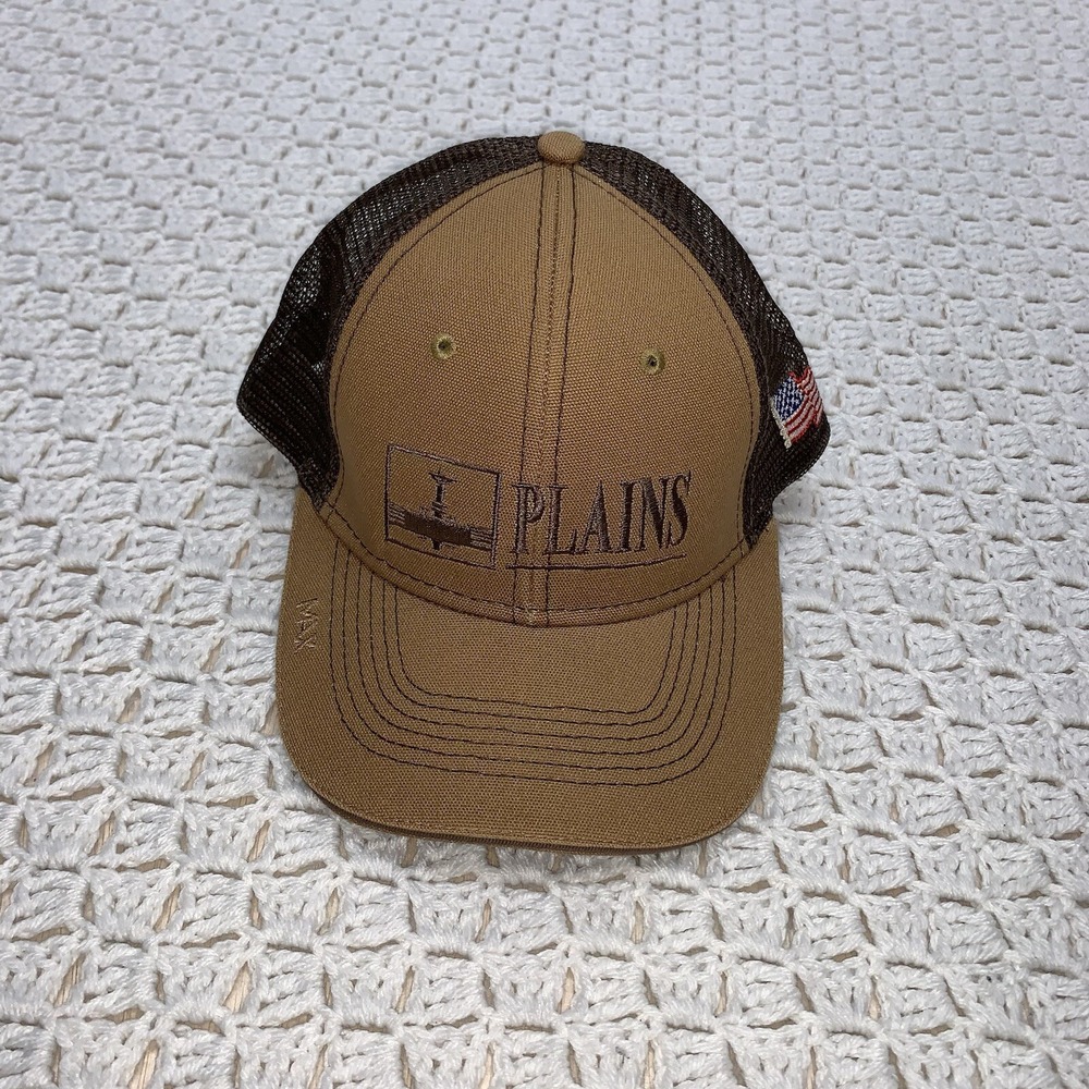 Plains Trucker Hat Cap Snap Back Tan Mesh‎ Adjustable Embroidered Logo Western